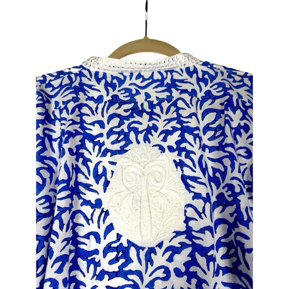 Sulu Collection Blue White Embroidered Cotton Tunic XL Boho Resort Coastal Chic - Picture 7 of 11